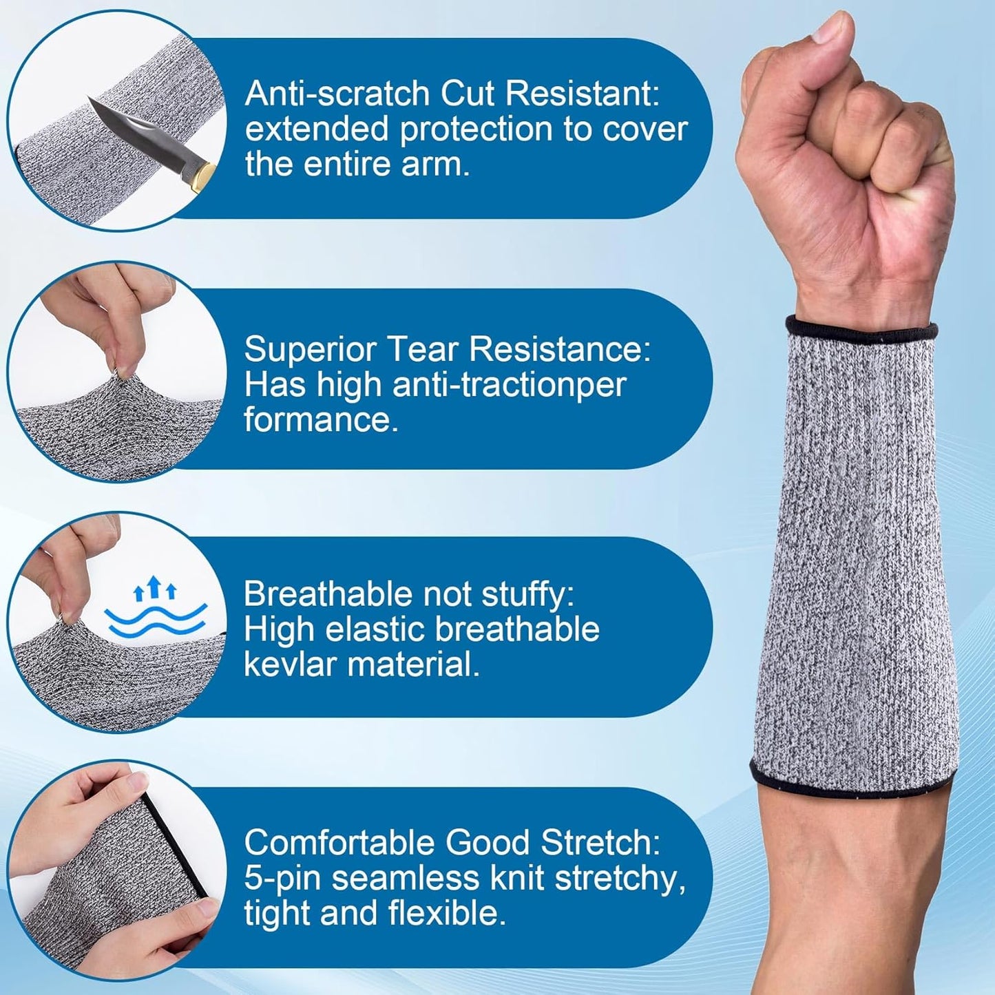 EIQIYA Cut Resistant Sleeves for Arms, Arm Protectors for Thin Skin, Hand Protective Guards Equipments for Gardening Cutting Metals Repairing Biting Farmers Workers -Grey