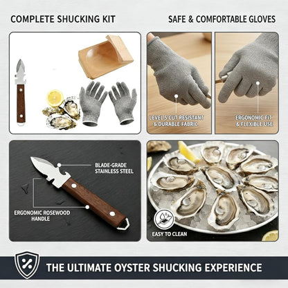 Oyster Shucker, 3-Piece Set With Oyster Clamp, Shucking Knife & Cut Resistant Gloves (Level 5), Professional Shucking Tools For Fresh Oysters And Clams