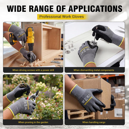 16 Pairs Work Gloves MicroFoam Nitrile Coated Seamless Knit Nylon, Palm & Fingers Cut-Resistant, Warehouse Gloves for Auto Garden Mechanics Outdoor Construction (Brown Cuff,XL)