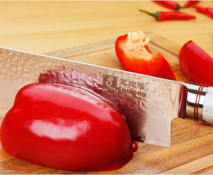 SUNLONG Usuba & Nakiri Knife 6.5 inch Fruit and Vegetable Knife Japanese Hammered Damascus Steel Super sharp - Natural Deer Horn Handle