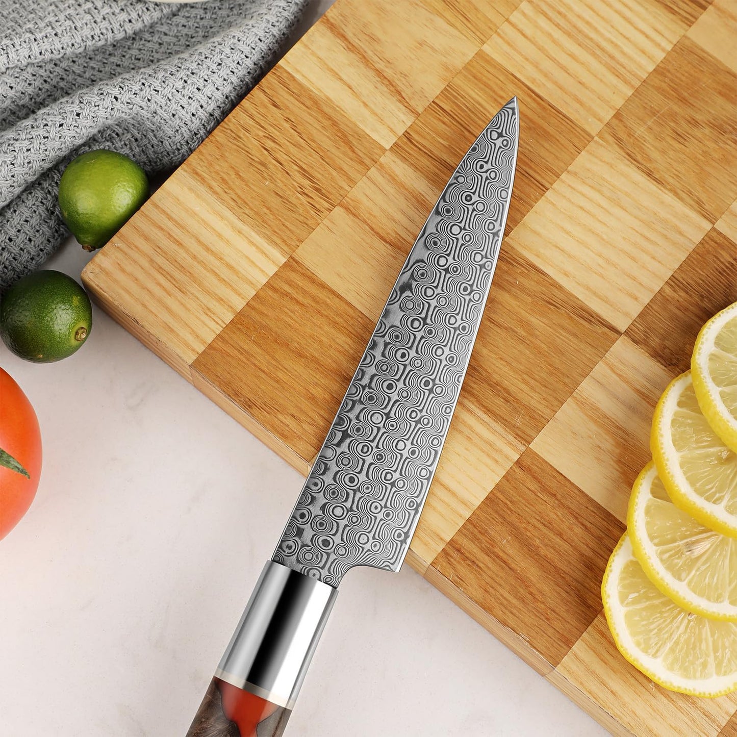 Seido Knives Shinko 5" Petty Knife - Razor Sharp Damascus with Resin Maple Handle