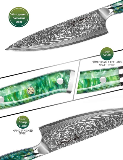 Chef Knife - 8 inch - Xuan Series - VG10 Damascus Steel Kitchen Knife - Resin Handle (Sapphire Blue)