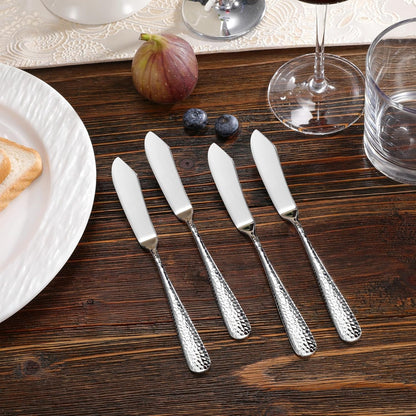 KEAWELL Premium 7" Louise Butter Knives: Set of 4, 18/10 Stainless Steel, Dishwasher Safe and Rust-Resistant (Hammered)