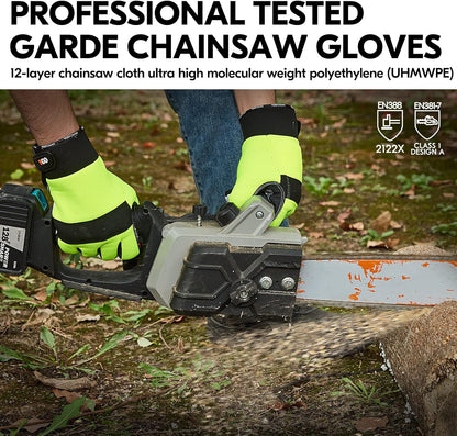 Vgo... 1Pair Chainsaw Gloves, 12-Layer Chainsaw Protection on Left Hand Back,Goat leather Work Gloves, Mechanic Gloves