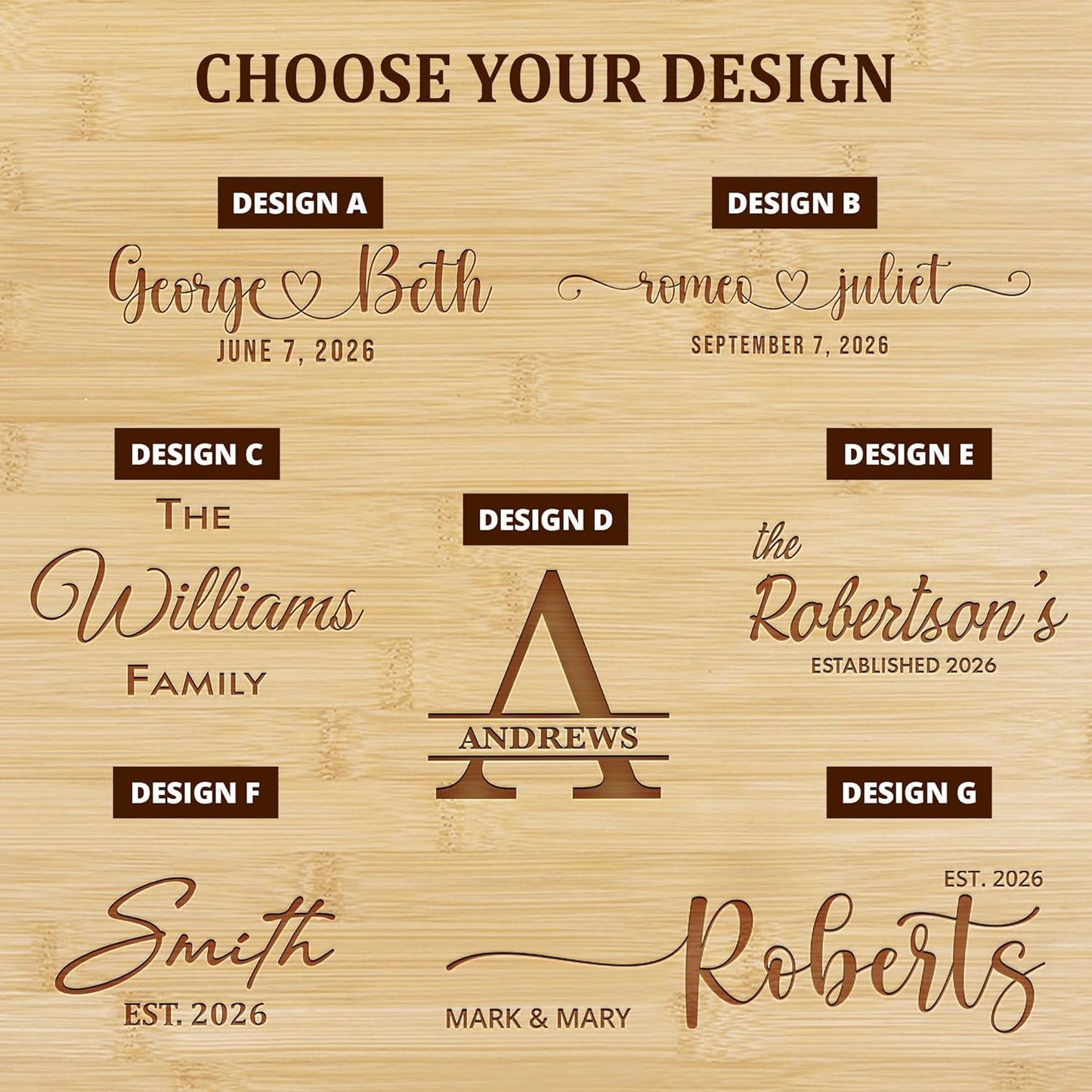 Personalized Cutting Board - Custom Bamboo Engraved Chopping Board for Kitchen - Unique Housewarming Gift for Couples & New Home - Durable Bamboo Carving Board - 4 Size Option
