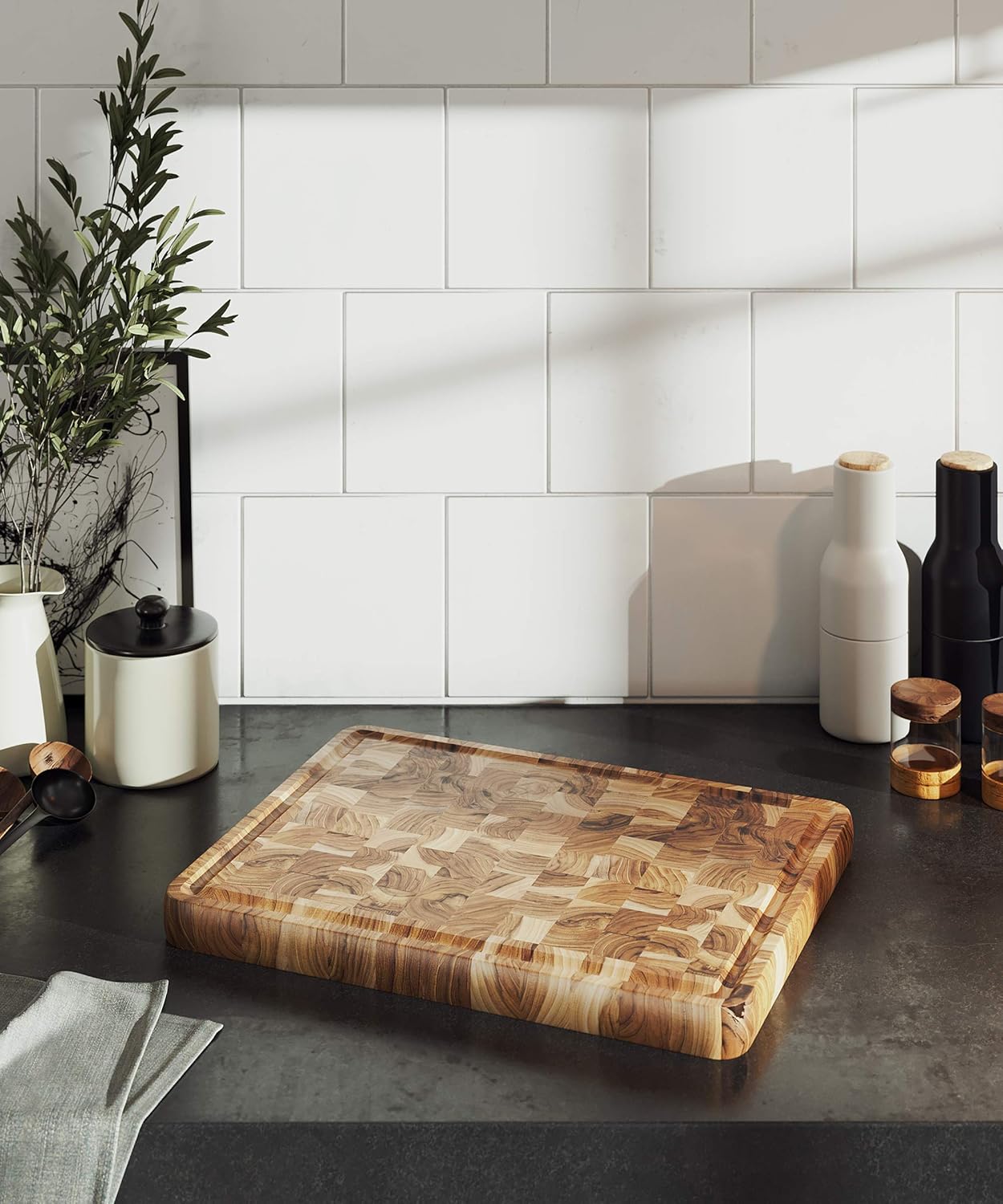 Lipper International Teak Wood End Grain Kitchen Chopping Block and Cutting Board, Small, 12" x 8" x 1-1/4"