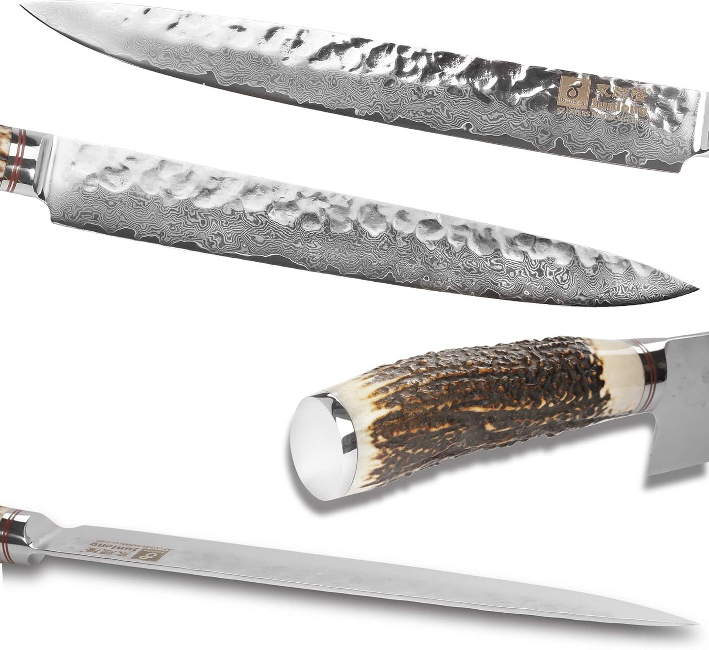 SUNLONG Usuba & Nakiri Knife 6.5 inch Fruit and Vegetable Knife Japanese Hammered Damascus Steel Super sharp - Natural Deer Horn Handle