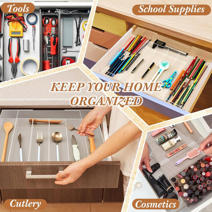 Teenyyou 1 Pack Expandable Kitchen Drawer Organizer Clear Acrylic Utensil Organizer Adjustable Acrylic Silverware Storage for Drawers Silverware Flatware Knives (12 x 16 Inches,6-8 Compartments)