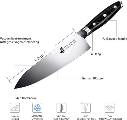 TUO Honing Rod, Knife Sharpening Rod 8 Inch, High Carbon German Steel Knife Sharpener with Ergonomic Pakkawood Handle, Premium Honing Steel for Kitchen Knives Blade Maintenance, Black Hawk Series