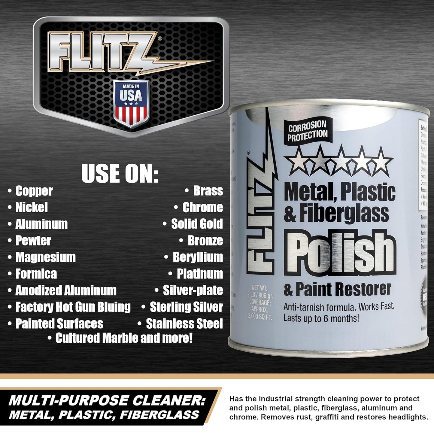 Flitz Metal Polish Paste - 1.76oz USA-Made Polish for Solid Chrome, Stainless Steel, & Aluminum - Non-Abrasive for Light Oxidation - Requires Manual Buffing - Not for Plated/Coated Surfaces (1 Pack)