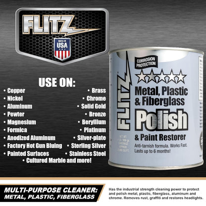 Flitz Metal Polish Paste - 1.76oz USA-Made Polish for Solid Chrome, Stainless Steel, & Aluminum - Non-Abrasive for Light Oxidation - Requires Manual Buffing - Not for Plated/Coated Surfaces (1 Pack)
