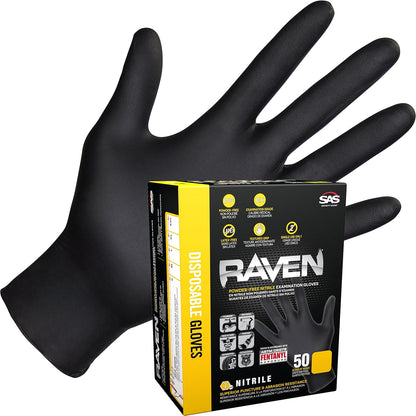 Raven Powder Free Nitrile Disposable Gloves 7 Mil - XL Latex Free, Chemical + Puncture Resistant, Textured Grip, Single Use for Automotive, Industrial, Janitorial, MRO, Food Service 66519