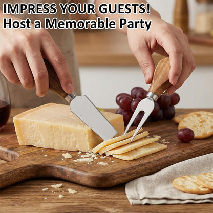 4Pcs Cheese Knives Set, Cheese Knives for Charcuterie Board, Stainless Steel Cheese Tools Including Knife, Fork, Slicer, Spreader for Party and Holiday Charcuterie Boards Accessories
