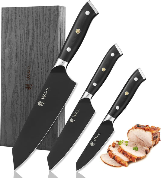 Wakoli Titanium Noir Santoku Knife – 7.1-Inch Professional Chef Knife | 5Cr15MoV Stainless Steel Blade with Black Titanium Coating | Ergonomic G10 Handle | Razor-Sharp Kitchen Knife in Gift Box