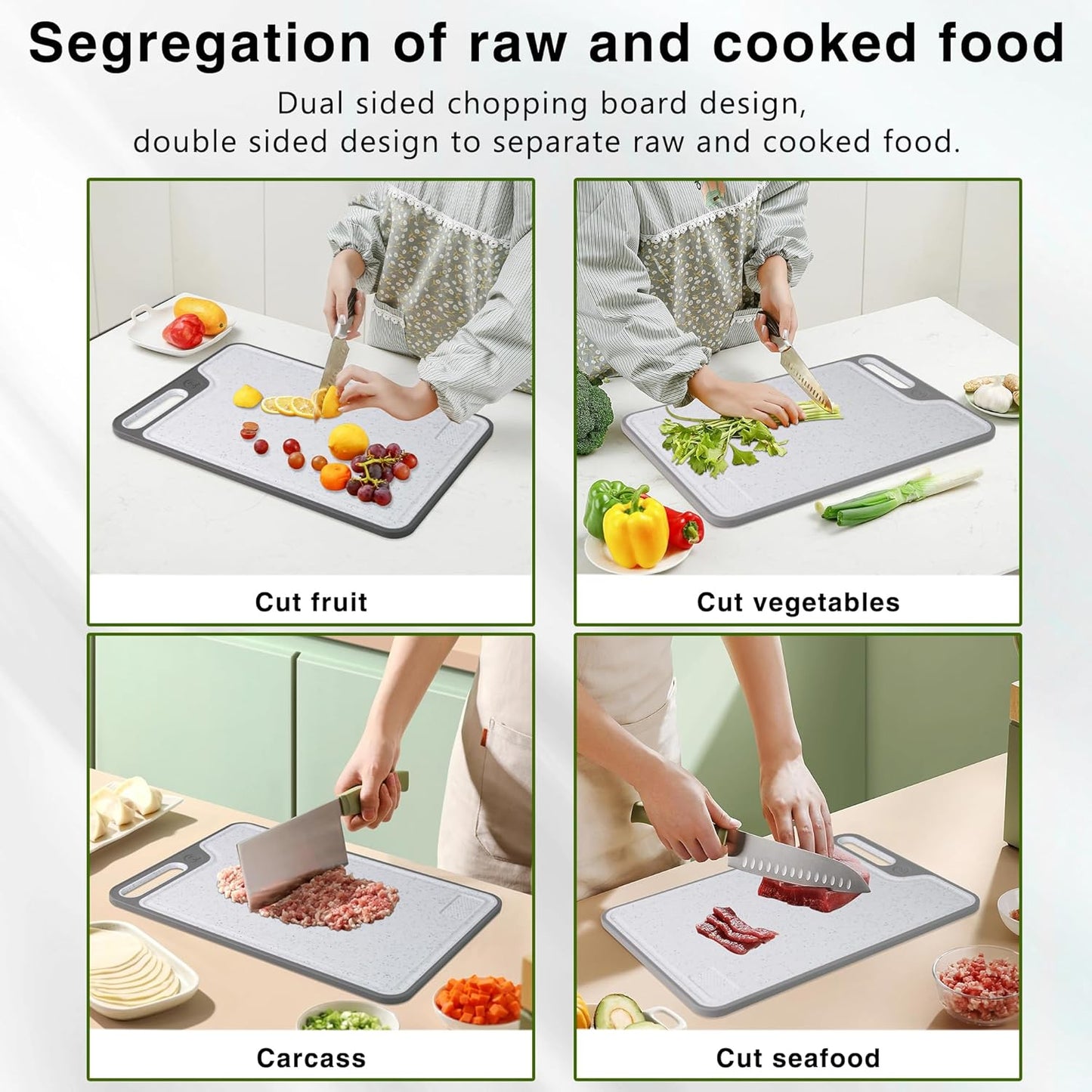 Cutting Boards for Kitchen,Large Cutting Board Set of 2,Non-Slip Cutting Board with Dandle and Juice Groovenon,Dishwasher Safe Cutting Boards (Green)