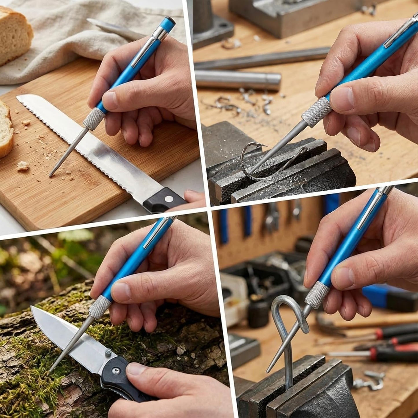Retractable Serrated Knife Sharpener, Pocket Diamond Knife Sharpener, Portable Diamond Sharpening Rod Tool for Kitchen Outdoor Fishing Hunting