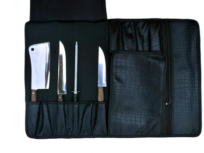 EVERPRIDE Gorgeous Leather Croc Pattern Premium Leather Chef Knife Roll Bag. Professional Grade Lovely Gift for Chefs Hunting Knives and Home Storage