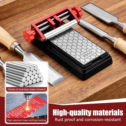 Precision Chisel Sharpening Jig & Guide, with Angle Fixture & Gauge (10-45) Sharpener for Wood Chisels and Plane Blades up to 2.8" Width