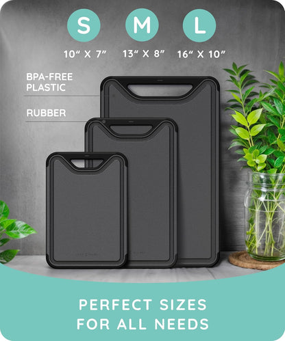 Cutting Boards for Kitchen, Plastic Cutting Board Set of 3, Dishwasher Safe Cutting Boards with Juice Grooves for Meat, Veggies, Fruits, Easy Grip Handle, Serveware Accessories (Gray)