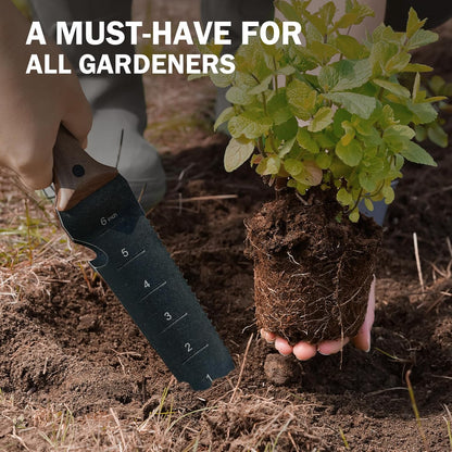 ROYTOA Hori Hori Garden Knife, Garden Tools with Sheath for Weeding,Planting,Digging, 7" Stainless Steel Blade with Cutting Edge, Full-Tang Wood Handle with Hanging Hole
