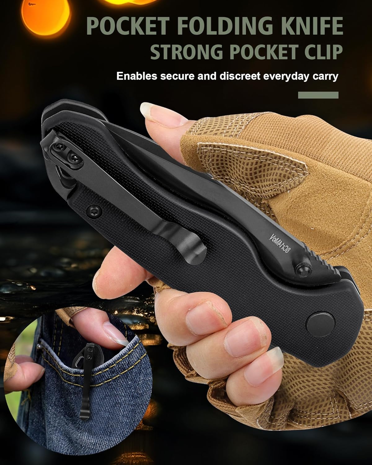 Pocket Folding Knife(EDC)- With 2.99” 8Cr14MoV Steel Blade and G10 Handle,- Lightweight Folding knives with Clip for Camping, Hiking, Hunting Survival Multi-Knife (Green)