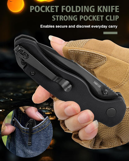 Pocket Folding Knife(EDC)- With 2.99” 8Cr14MoV Steel Blade and G10 Handle,- Lightweight Folding knives with Clip for Camping, Hiking, Hunting Survival Multi-Knife (Green)