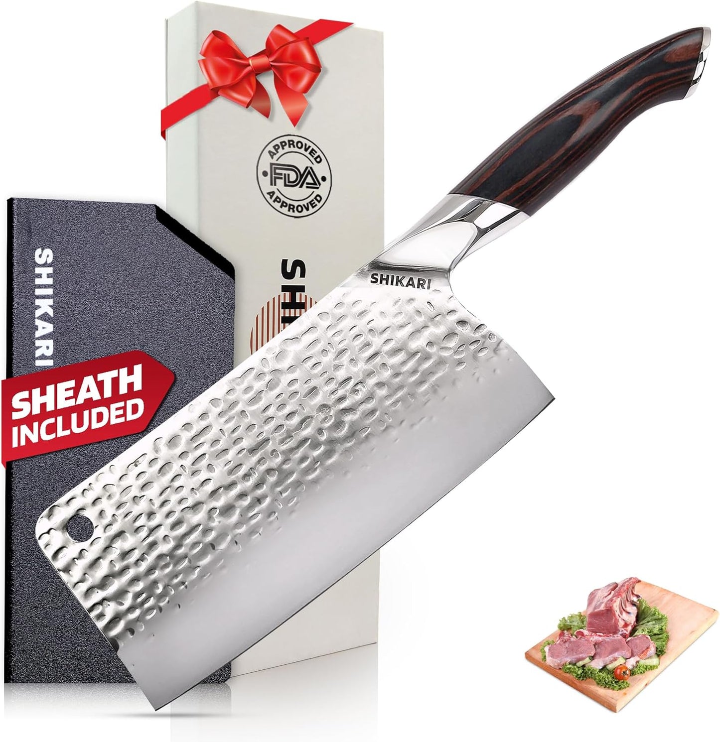 SHIKARI Cleaver Knife 7 inch – Full Tang Damascus VG10 Meat Cleaver with Pakkawood Handle, Super Sharp 15° Edge Butcher Knife for Meat Cutting, Chinese Cleavers for Kitchen or BBQ