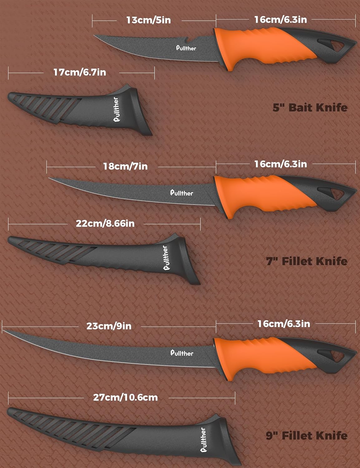 2 pcs Fillet Knife for fish,7 Inch Fillet Knives and 5 Inch Stainless Steel Fishing Bait Knife with Magnetic Protective Sheath,Fishing Gear Set with Non-Slip Handle