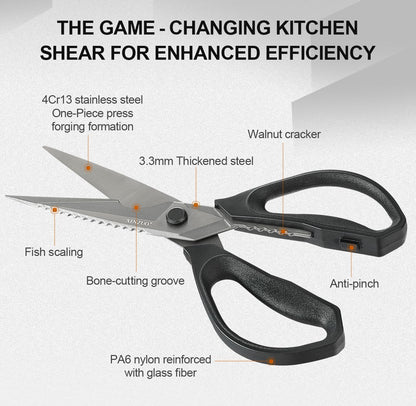 XINZUO Sandvik 14C28N Stainless Steel Multi-Purpose Kitchen Shear,Heavy Duty Kitchen Food Scissors For (Meat/Herbs/Poultry),With Silver Aluminum Alloy Handle