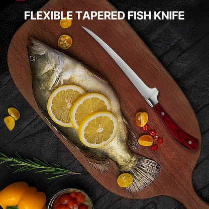 Fillet Knife, 7 Inch Professional Fish Knife - High Carbon Stainless Steel Blade, Full Tang Pakkawood Handle, Ultra Sharp for Filleting Meat Poultry, with Gift Box
