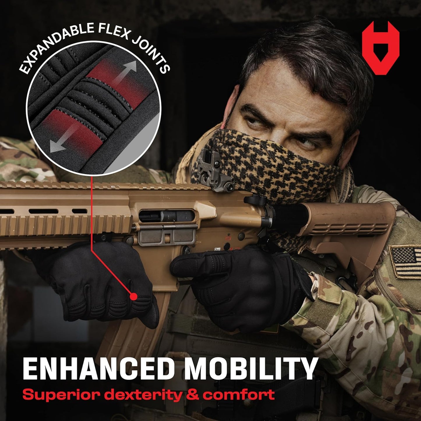 NoCry Tactical Gloves for Men with Flexible Knuckle Guards – Durable Design with Reinforced Palms and Stitching – Perfect Combat Gear with Touchscreen Compatible Fingers