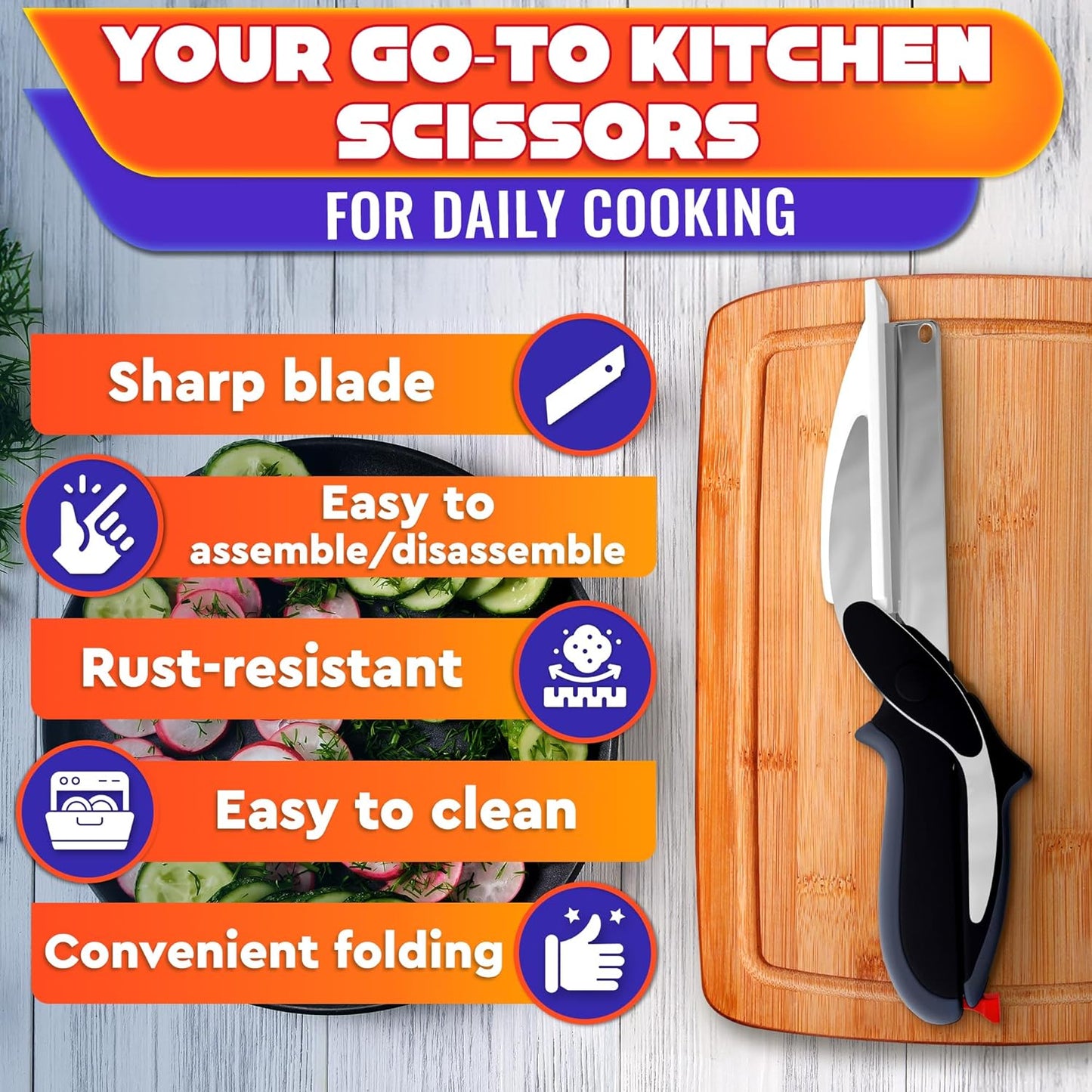 Stainless Steel Poultry Shears – Heavy Duty Kitchen Shears for Food with Hardened Blades, One-Hand Safety Lock, Spring Mechanism, Dishwasher Safe – Chicken, Meat Cutting, Turkey, Fish, and Vegetables