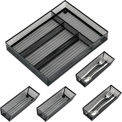Neudeco Silverware Organizer,Mesh Drawer Organizer for Kitchen，Metal Utensil Organizer for Flatware, Knives, Spoons,Cosmetic (Silver 9 * 3 * 2 inch Pack6)
