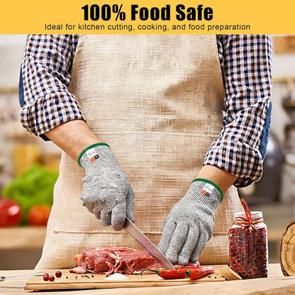 2 Pairs Cut Resistant Gloves Level 5 Protection, Food Grade Cut Proof Gloves, Safety Anti Cutting Glove For Cooking Meat, Oyster Shucking, Mandoline, Chefs, Food Prep, Carving, Butcher (M+L)