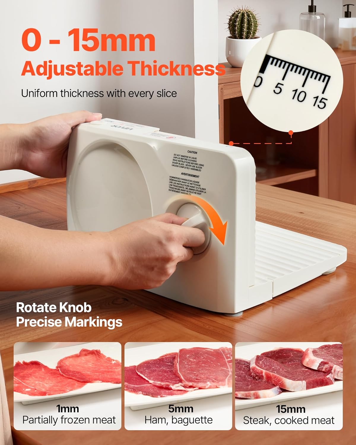 VEVOR Meat Slicer, 7.5 inch 200W Electric Deli Slicer Machine with SUS420 Blade, 0-0.6 inch Adjustable Thickness, ETL Certified Home Food-Slicer for Meat, Ham, Baguett, Steak