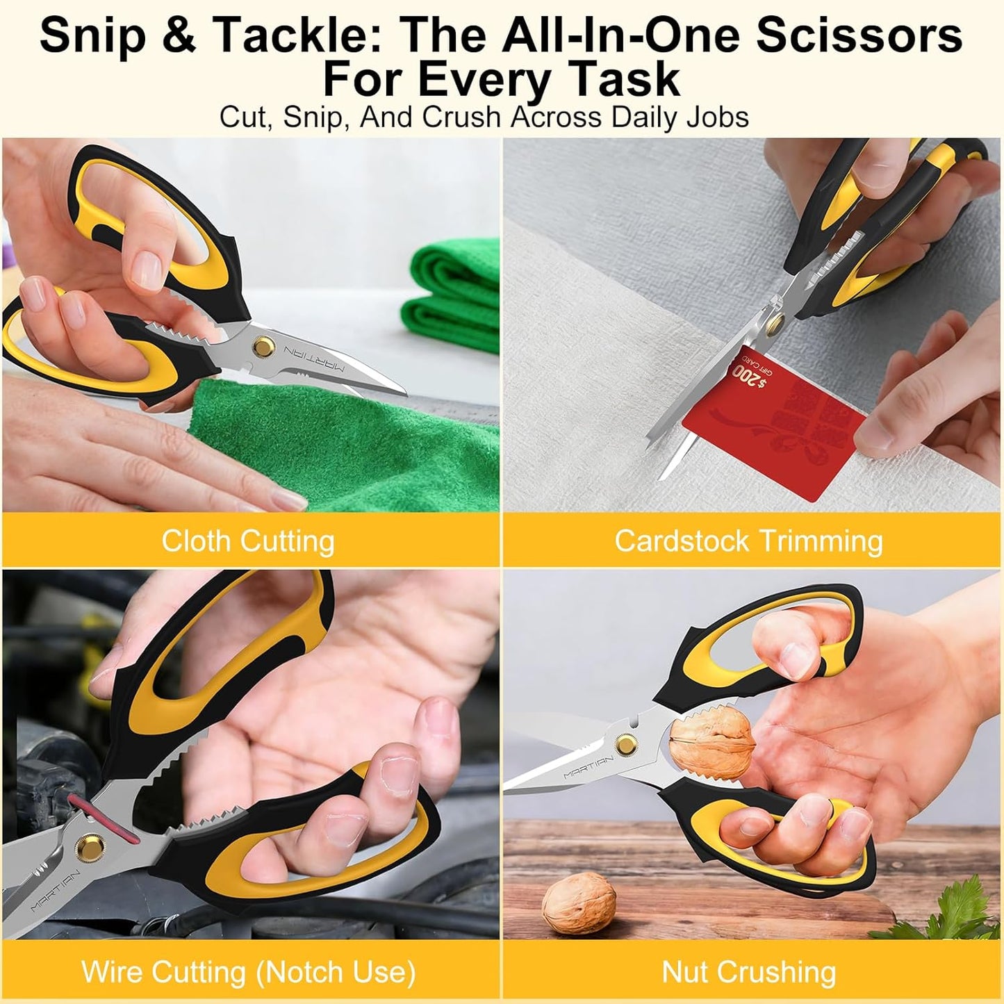 8” Heavy Duty Cultery Scissors- Japanese Stainless Steel All Purpose Scissors,Sharp Kitchen Scissors for Meat Cutting