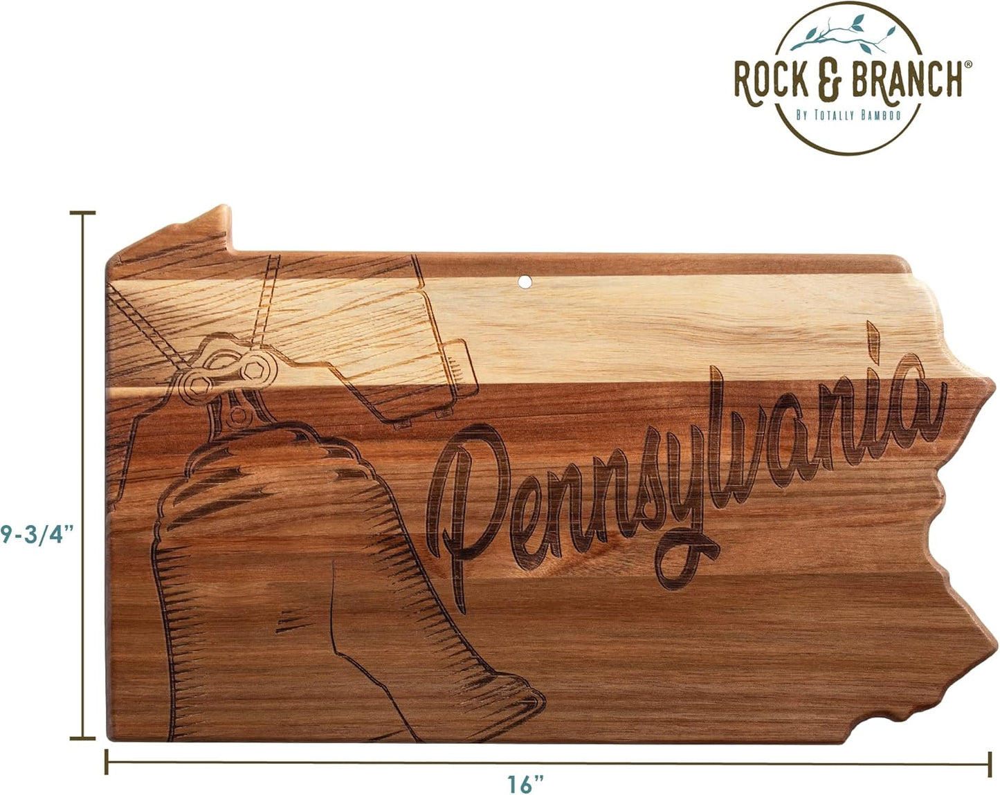 Totally Bamboo Rock & Branch Origins Series New York State Shaped Cutting Board and Charcuterie Serving Tray, Includes Hang Tie for Wall Display