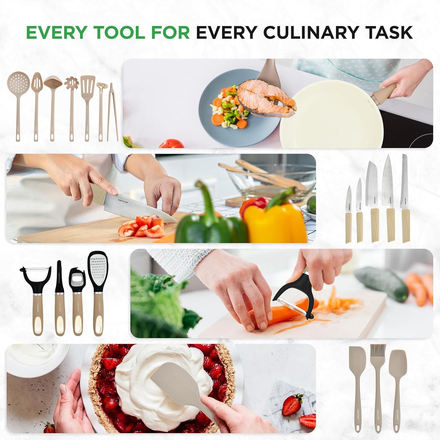 NutriChef 54-Piece Kitchen Cookware Set – Complete Non-Stick Ceramic Pots and Pans Set with Utensils, Bakeware, and Knife Set, Gas, Electric & Induction Compatible, Blush Pink Kitchen Essentials