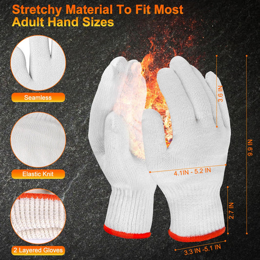 ANBOSON BBQ Gloves Disposable-Heat Resistant Cooking & Grilling Gloves Set (100 Black Nitrile, 4 Cotton Liners)-10Mil Heavy Duty Meat Handling Smoker Accessories for Hot Food Prep,Non-Slip Grip,Large