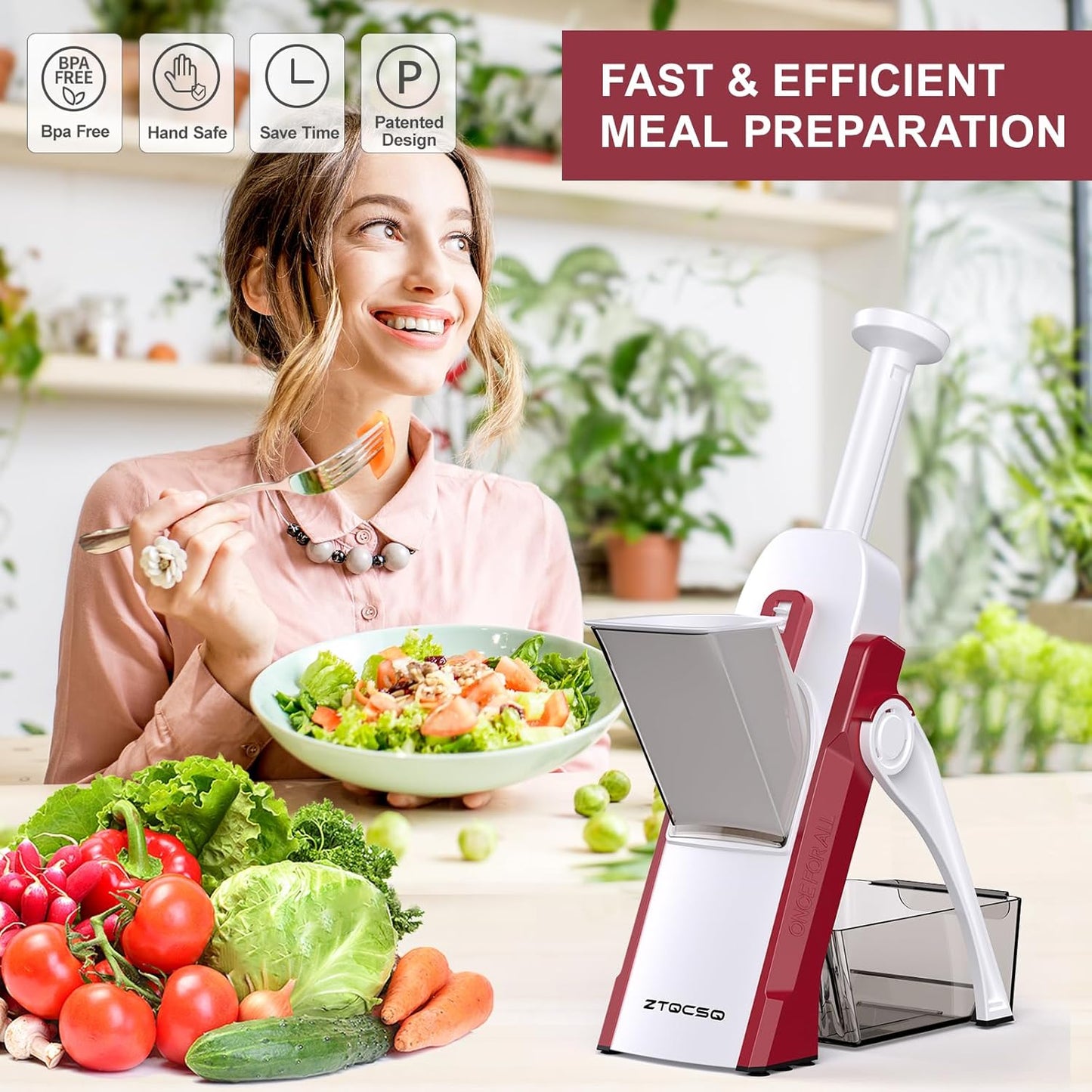 5 in 1 Safe Mandoline Slicer for Kitchen, Safe Vegetable Chopper, Paring Knife, Adjustable Thickness, Easy to Clean, Vegetable Slicer, Slicing, Strips, Shredding, Dicing, Chop (Black Knight)