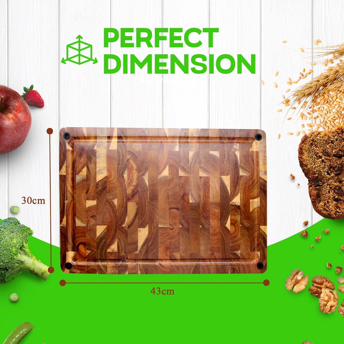 16.75 Inch Large Thick Premium End Grain Acacia Wood Cutting Board chopping block with Non-Slip Feet and Juice Groove 16.75 x 11.5 x 1.5 great gift idea for housewarming, charcuterie, cook or chef