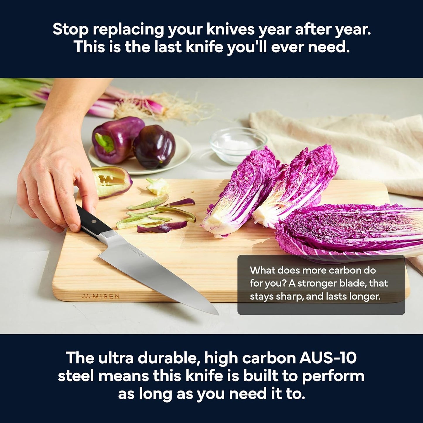 Misen 8" Chef Knife – High Carbon Japanese AUS-10 Stainless Steel – Hybrid German & Japanese Blade – Precision Kitchen Knife for Professionals & Home Cooks – Ultimate Cutting Performance - Green