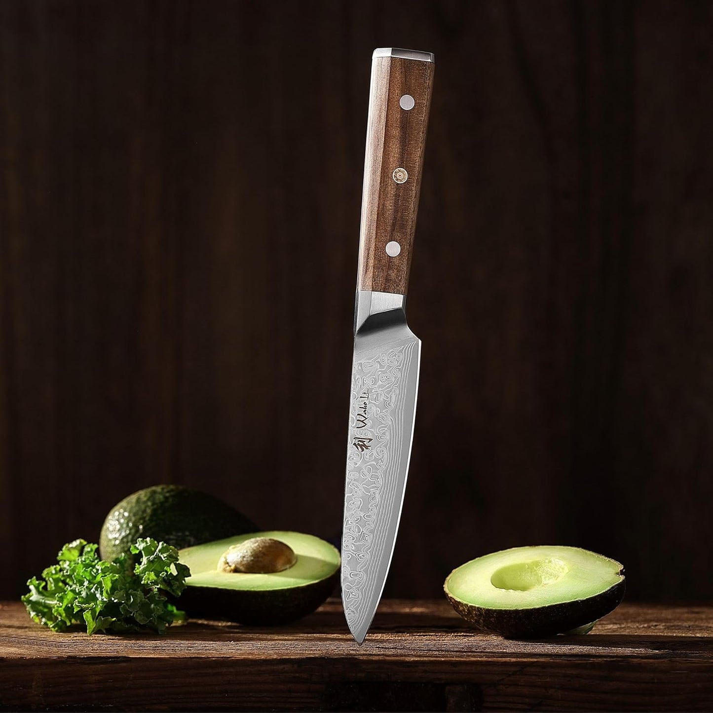 Wakoli Oribu Damascus Kiritsuke Chef’s Knife – Full Tang Kitchen Knife with 8-Inch Blade made of 67-Layer Genuine Damascus Steel and VG10 Core – Ergonomic Olive Wood Handle in Elegant Gift Box