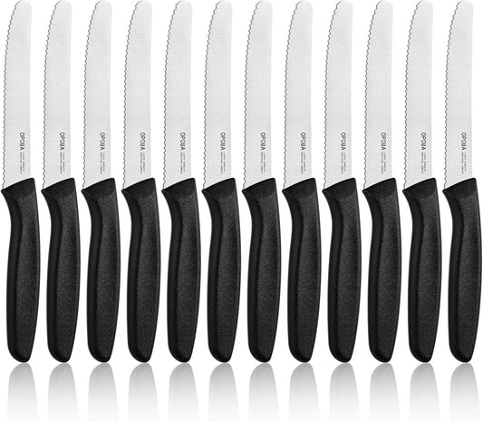 Steak Knives,Multi-color Steak Knife Set of 12,High-Carbon Stainless Steel Colorful Steak Knife Set,Serrated Steak Knives,Sharp Meat Knife,Durable Tableknife,Tamato Knife,Dishwasher Safe