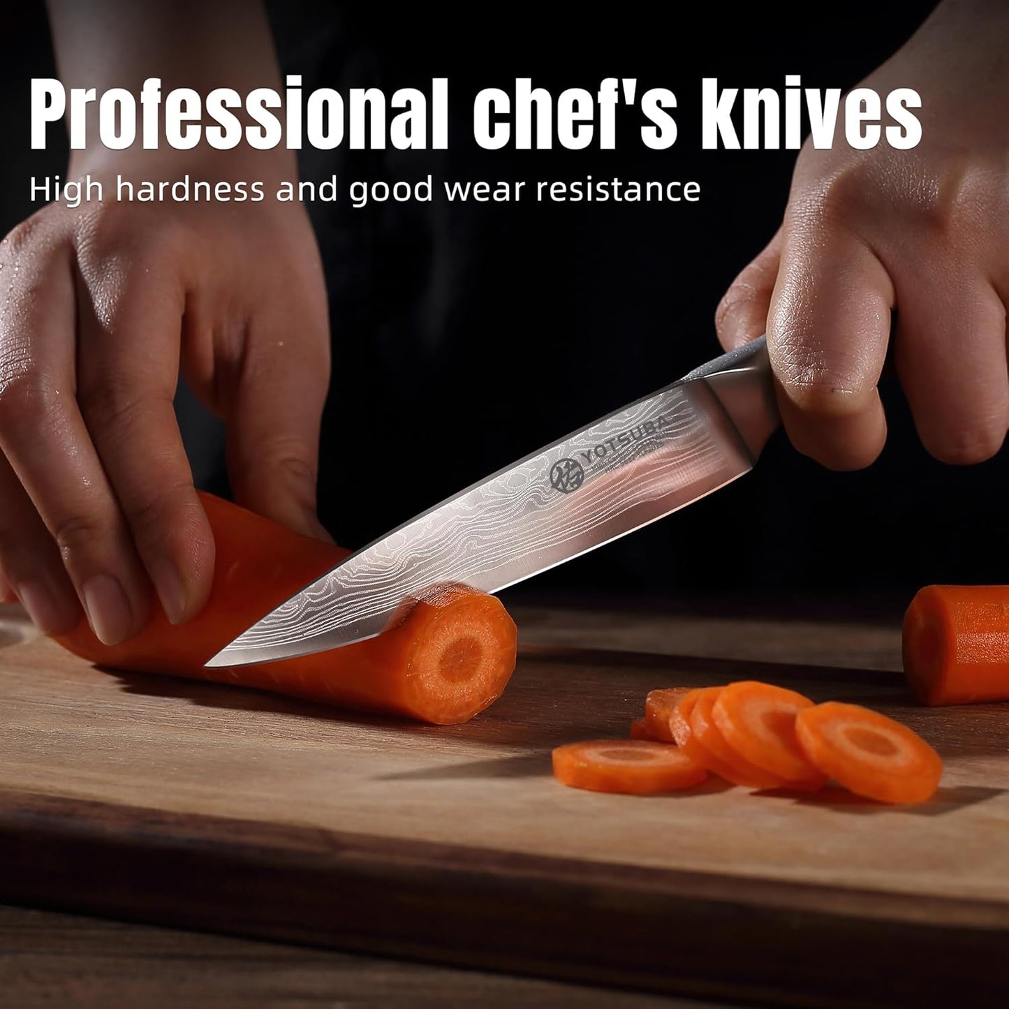 YOTSUBA 3 PCS Japanese Kitchen Knife Set, Razor Sharp High Carbon Stainless Steel Chef Knives with Ergonomic Natural Rosewood Handle, Premium Gift Box for Home & Restaurant Use