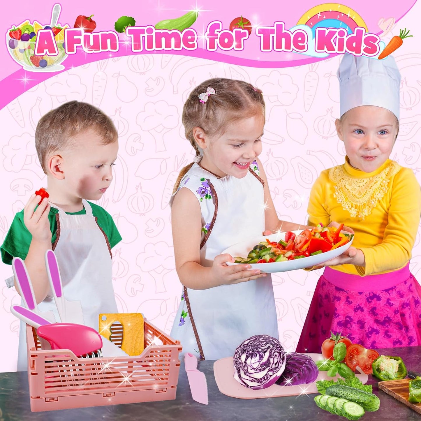 9 Pcs Kids Safe Knife Set for Real Cooking, Kids Kitchen Knife Set with Cutting Board,Crinkle Cutter,Sandwich Cutter, Montessori Kitchen Tools for Toddlers Kid 3-10 Years Old Girl Boy Birthday Gifts