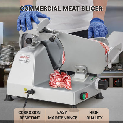 Powerful 240W Dual Motors Automatic Meat Slicer with 10" Carbon Steel Blade,10 inch Meat Slicer, 0-12mm Adjustable Thickness,Commercial/Home Use, Adjustable Thicknessfor Cheese, Veggies, Ham