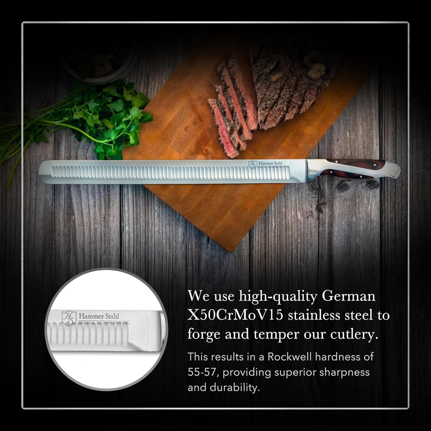 Hammer Stahl 10 Inch Slicer | German Forged High Carbon Steel | Brisket Slicing Knife with Ergonomic Quad-Tang Pakkawood Handle & Gift Box