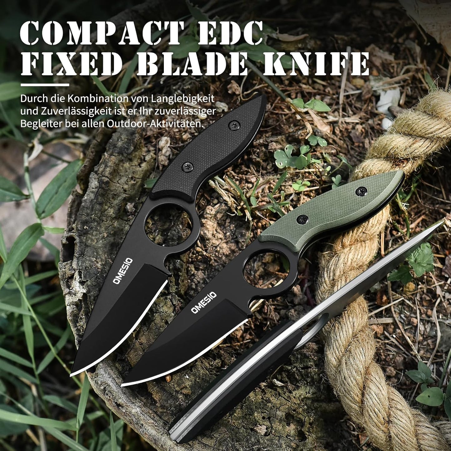 Omesio Small Fixed Blade Knife, Tactical Hunting Camping Knife with Kydex Sheath, Full Tang Stainless Steel Compact EDC Neck G10 Handle with Gift Box for Men (Black)