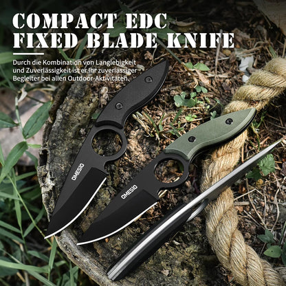 Omesio Small Fixed Blade Knife, Tactical Hunting Camping Knife with Kydex Sheath, Full Tang Stainless Steel Compact EDC Neck G10 Handle with Gift Box for Men (Black)